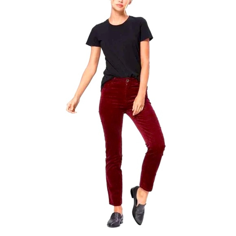 PAIGE Hoxton Ankle Corduroy Cords Skinny Jeans Pants Burgundy Maroon